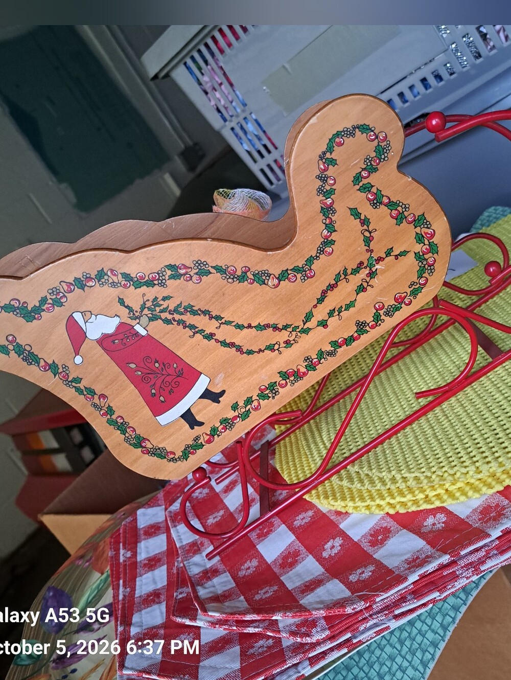 Hand-Painted Wooden Santa Sleigh Holiday Decor - Red Accents